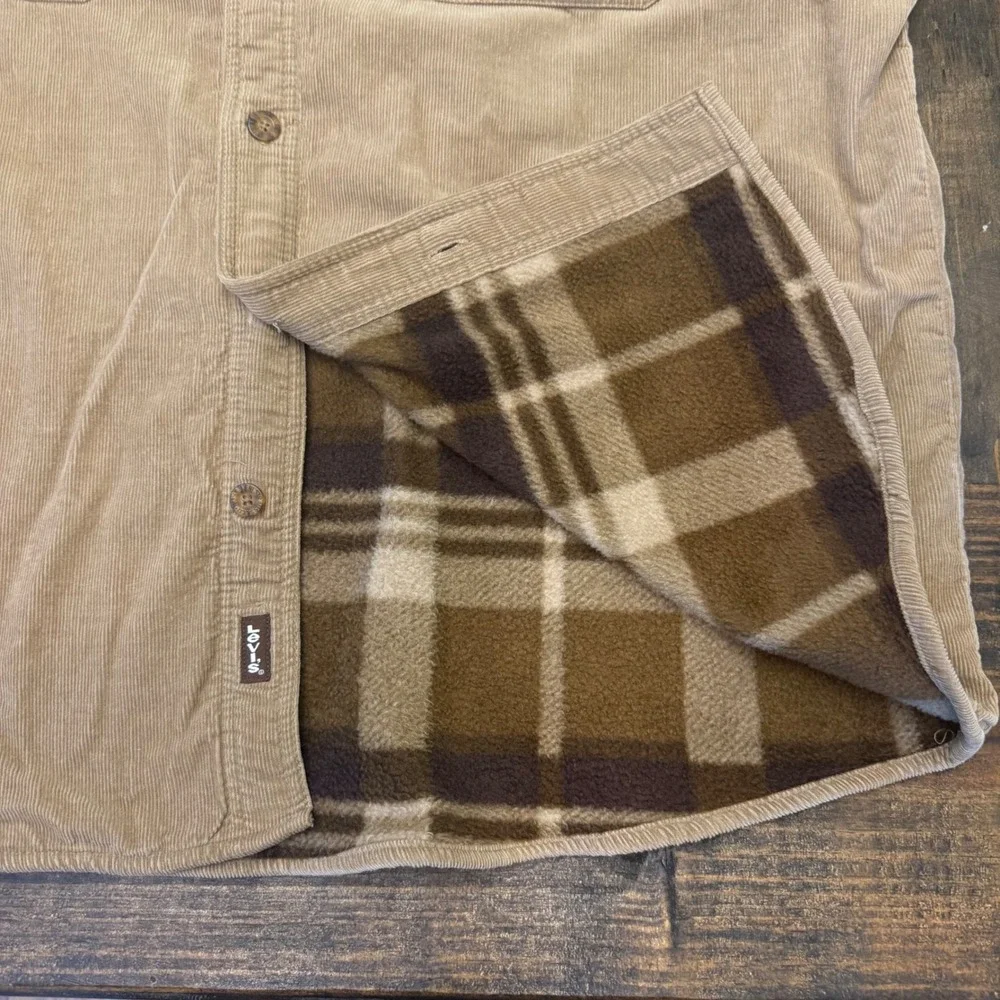 Levi Strauss Mens XL Tan Corduroy Fleece Lined Plaid Shirt Jacket Shacket